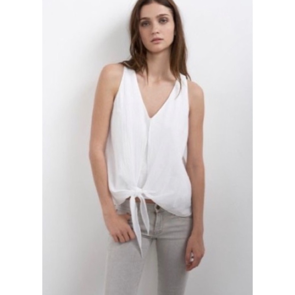 Velvet by Graham & Spencer White Tie-Front Sleeveless V-Neck Top